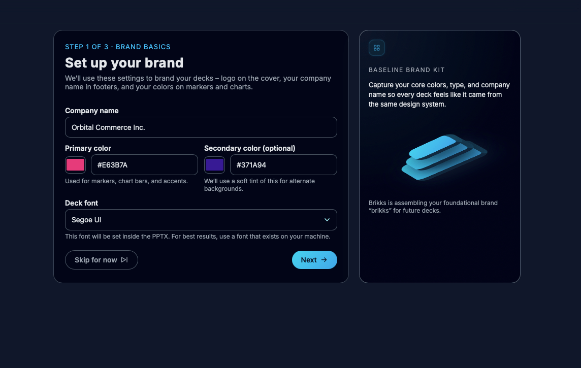 Brand onboarding and settings in Brikks Studio
